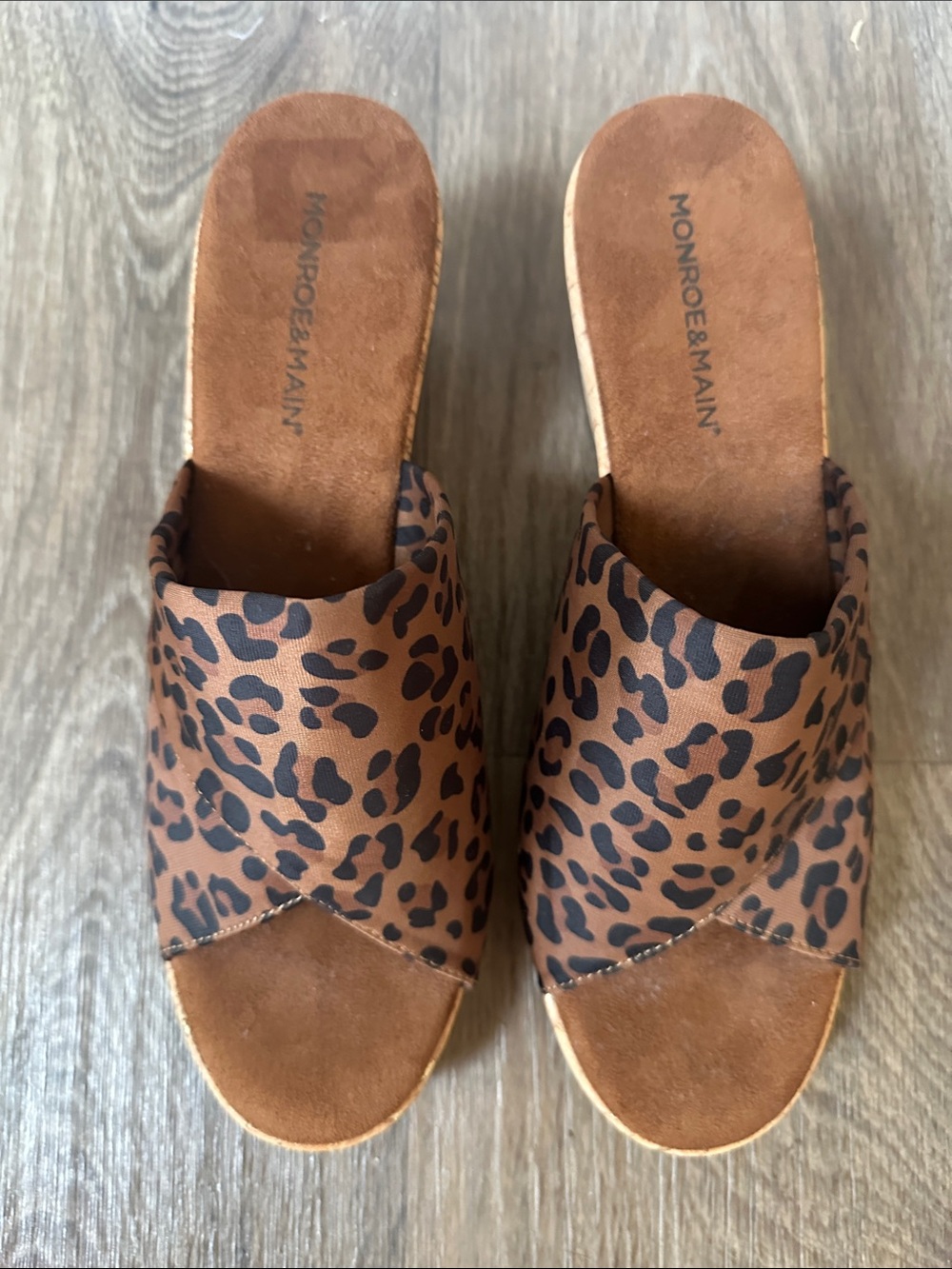 Monroe & Main Leopard Print Slip-On Wedge Sandals, Size 9